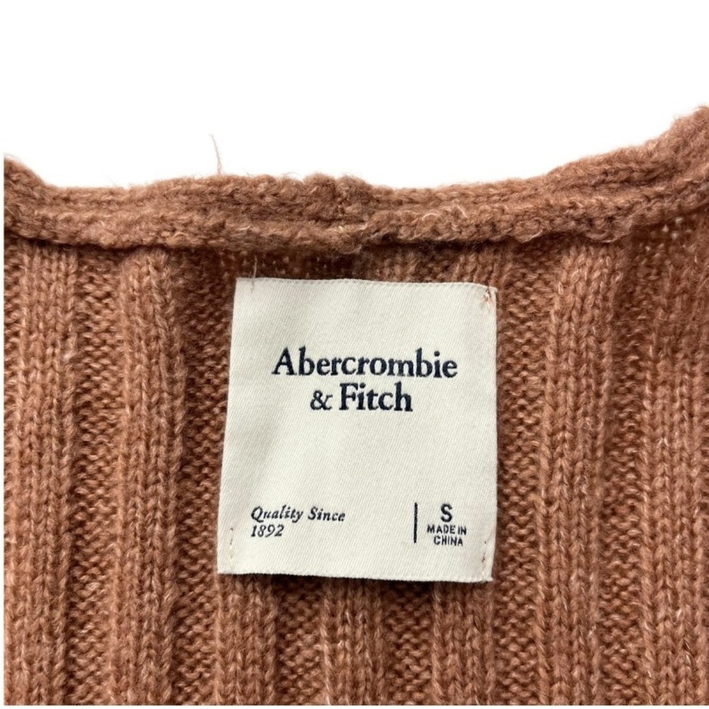 Abercrombie & Fitch Ribbed V-Neck Sweater Women's Small Mocha‎ Brown Cropped Fit - Picture 2 of 7